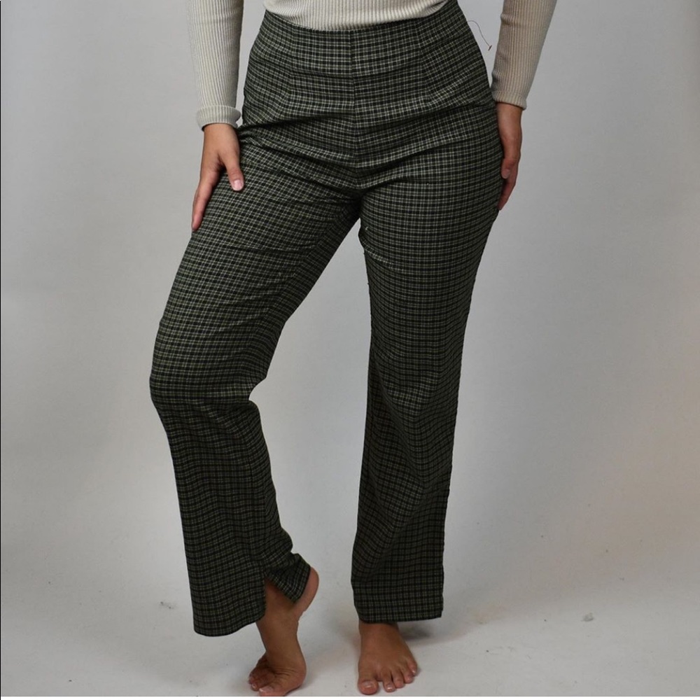 Green checkered high waisted trousers